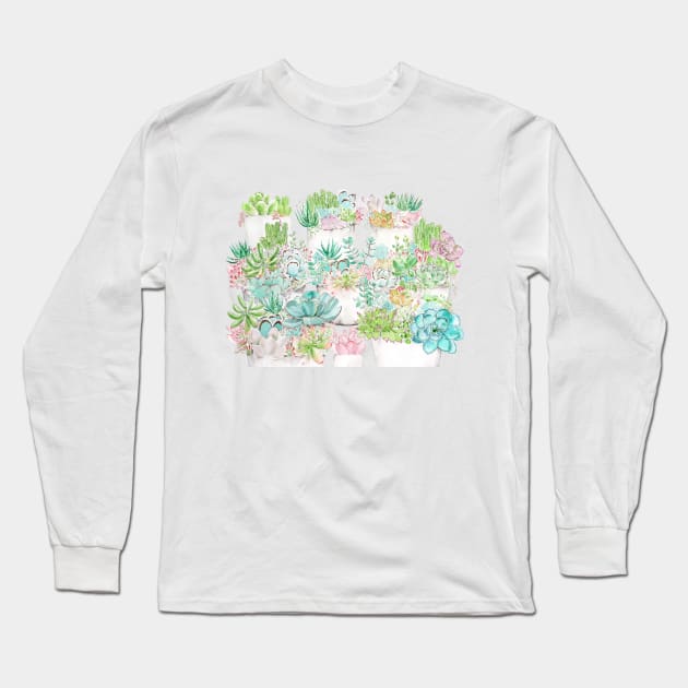 botanical succulent and cactus garden watercolor Long Sleeve T-Shirt by colorandcolor